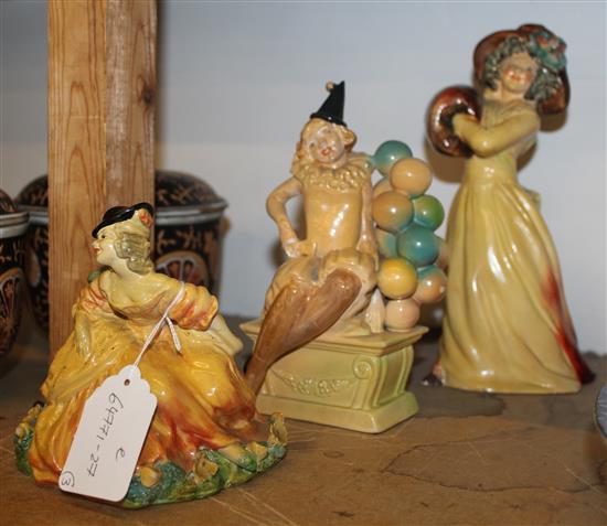 Three Wade Art Deco cellulose glazed figures of Carnival, Lady Gay and Phyllis, 1930s, 13 - 23.5cm